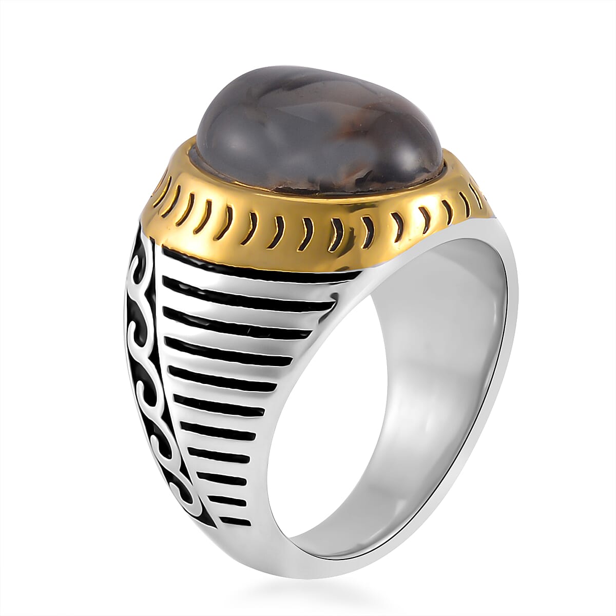 Grey Agate (D) 3.00 ctw Anchor Men's Ring in ION Plated YG and Stainless Steel (Size 10.0)