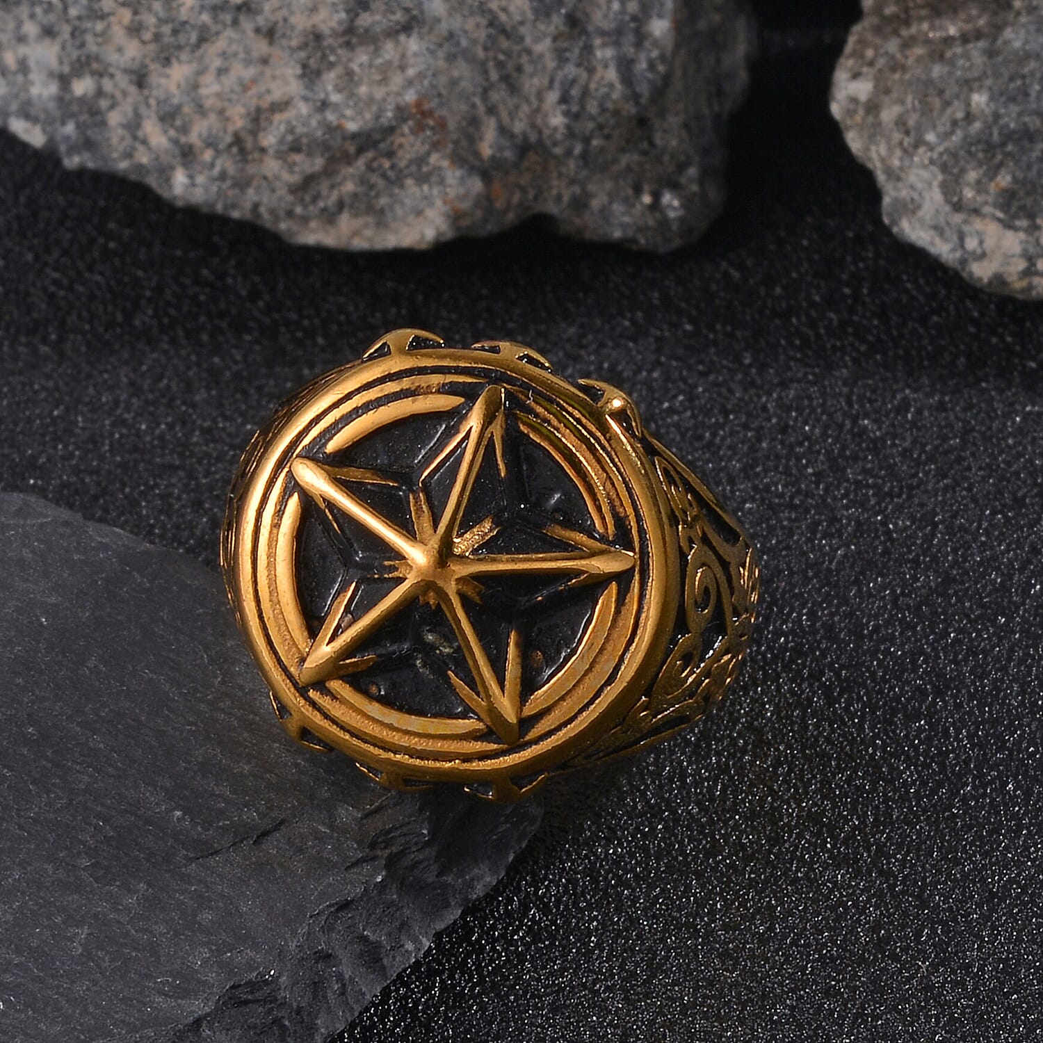 Star Men's Ring in ION Plated YG Stainless Steel (Size 10.0)