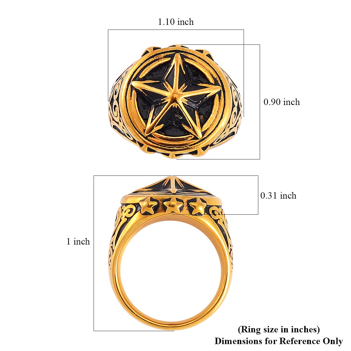 Star Men's Ring in ION Plated YG Stainless Steel (Size 10.0)