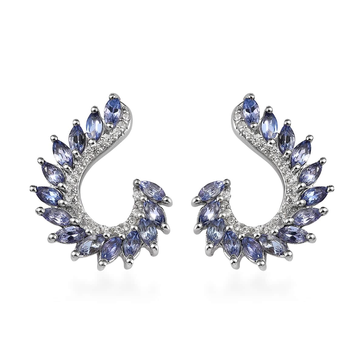 Tanzanite and White Zircon Climber Earrings in Platinum Over Sterling Silver 2.50 ctw image number 0