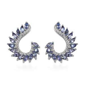 Tanzanite and White Zircon Climber Earrings in Platinum Over Sterling Silver 2.50 ctw