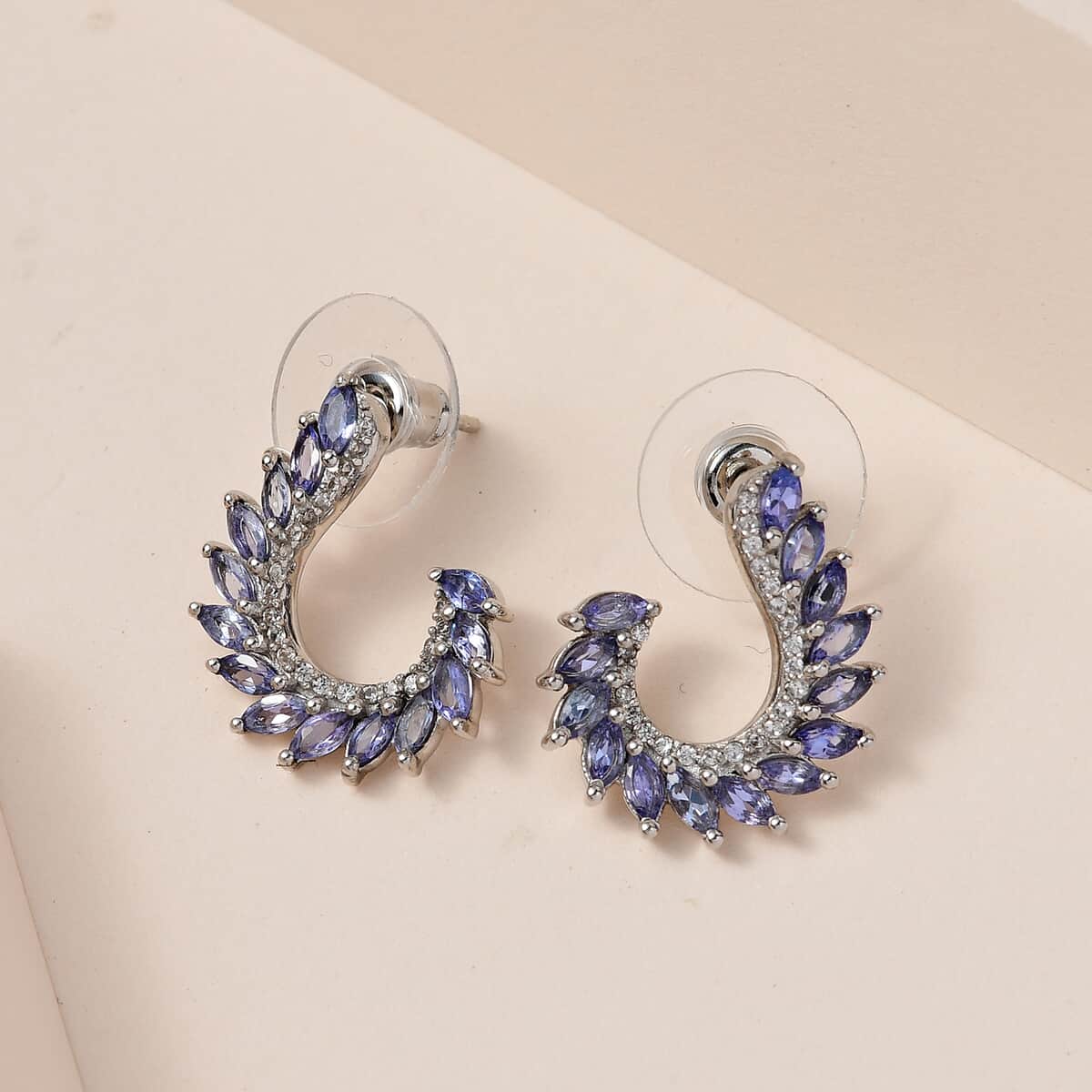 Tanzanite and White Zircon Climber Earrings in Platinum Over Sterling Silver 2.50 ctw image number 1