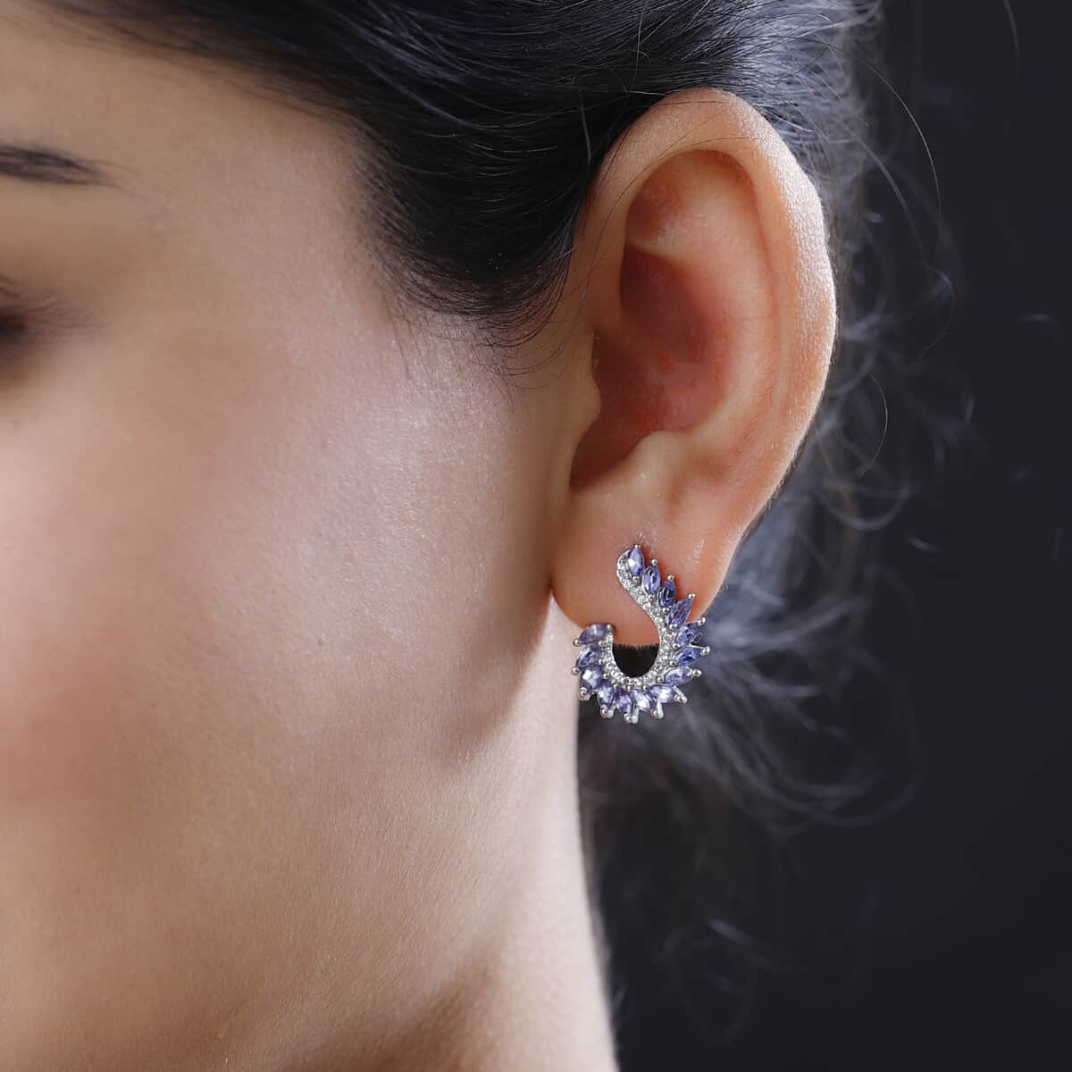 Tanzanite and White Zircon Climber Earrings in Platinum Over Sterling Silver 2.50 ctw image number 2