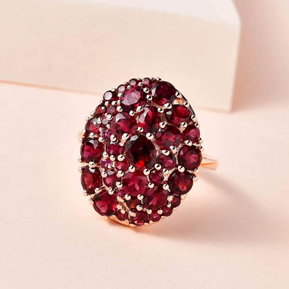 Premium Anthill Garnet Cluster Ring in Vermeil Rose Gold Over Sterling Silver (Size 8.0) 4.60 ctw image number 1