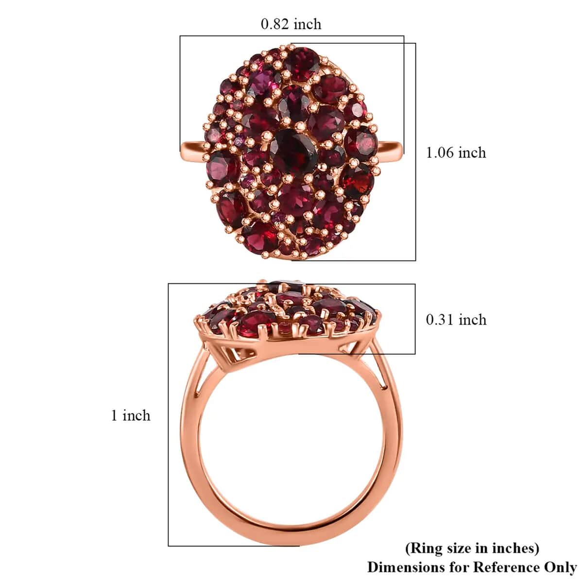 Premium Anthill Garnet Cluster Ring in Vermeil Rose Gold Over Sterling Silver (Size 8.0) 4.60 ctw image number 5