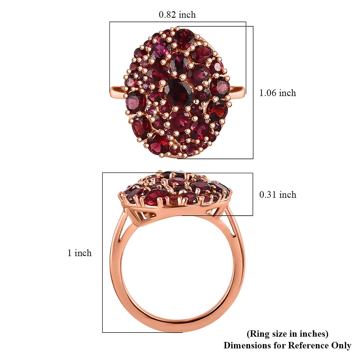 Premium Anthill Garnet Cluster Ring in Vermeil Rose Gold Over Sterling Silver (Size 9.0) 4.60 ctw image number 5