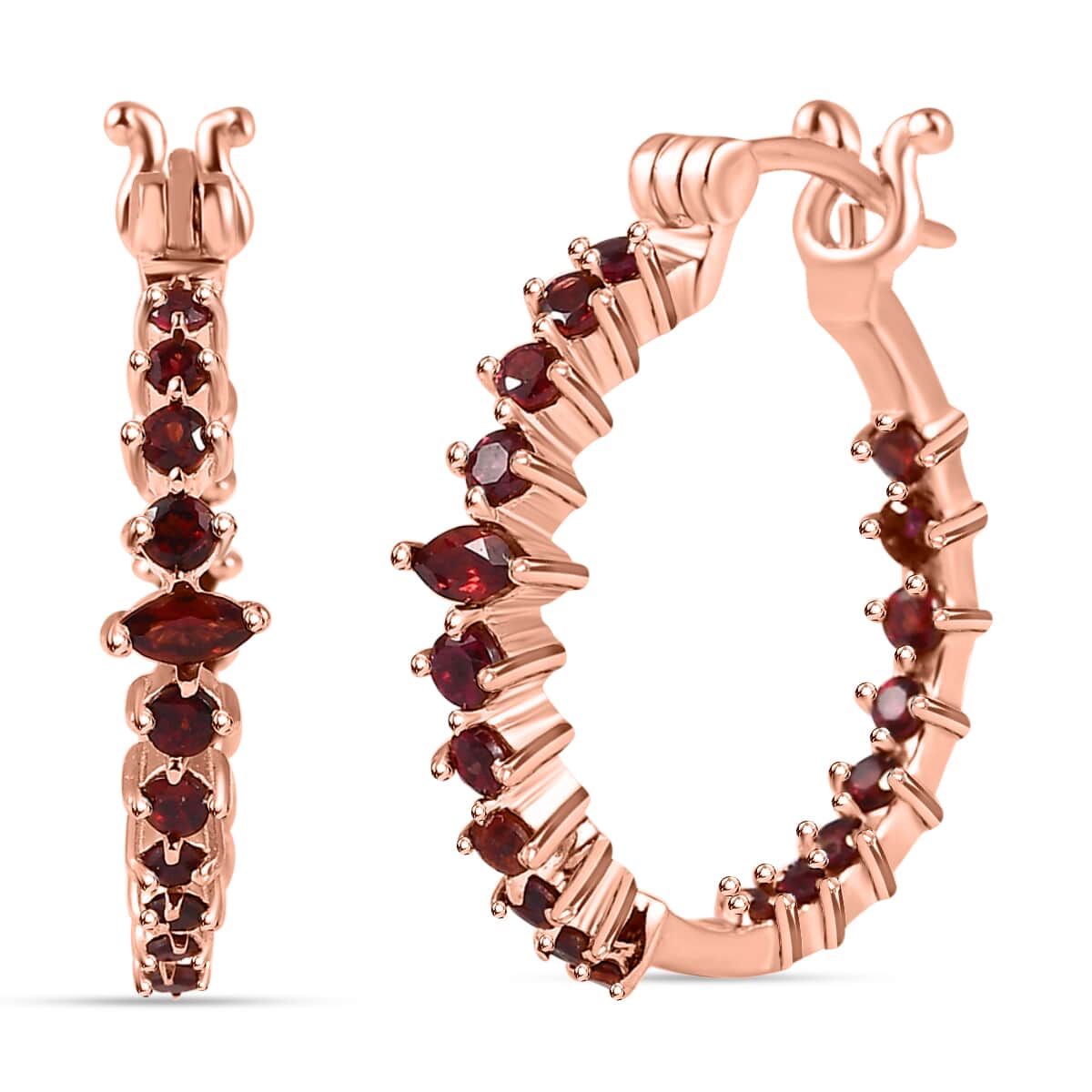 Premium Anthill Garnet Inside Out Hoop Earrings in Vermeil Rose Gold Over Sterling Silver 1.60 ctw image number 0
