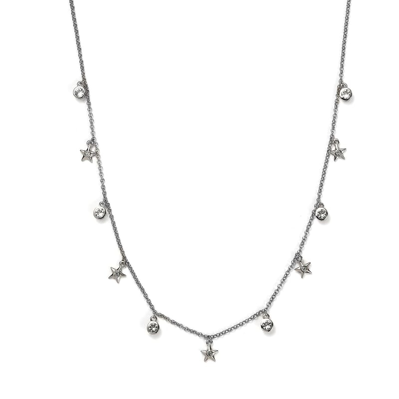 White Topaz Celestial Stars Station Necklace (20 Inches) in Platinum Over Sterling Silver 1.90 ctw