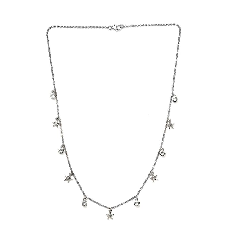 White Topaz Celestial Stars Station Necklace (20 Inches) in Platinum Over Sterling Silver 1.90 ctw