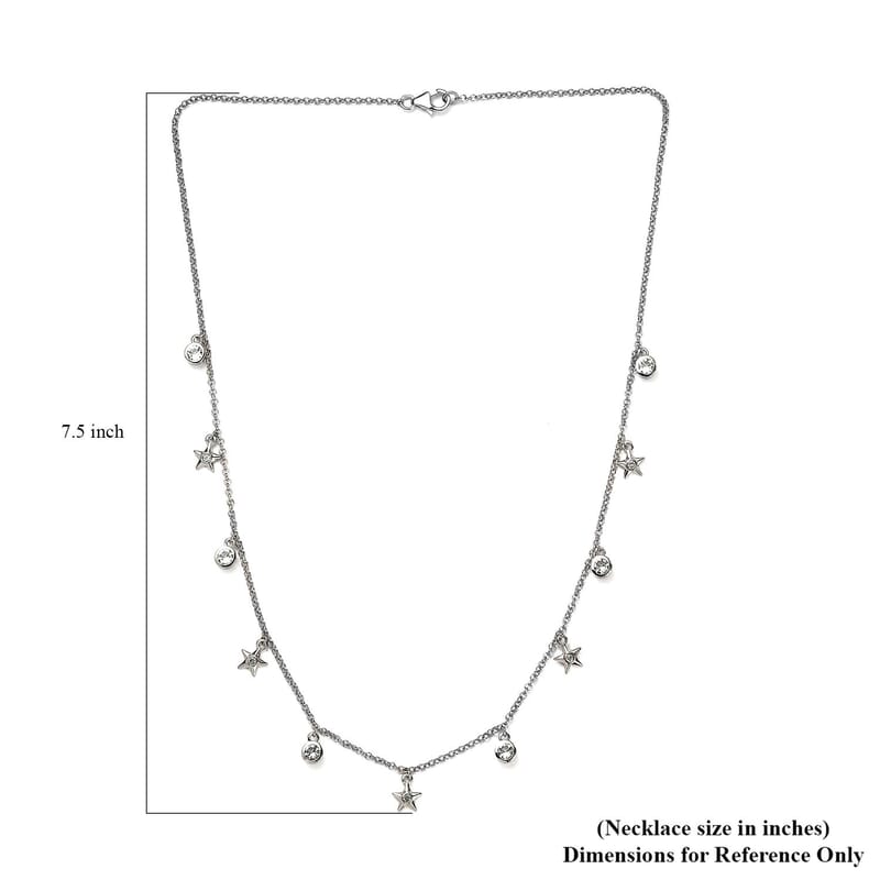 White Topaz Celestial Stars Station Necklace (20 Inches) in Platinum Over Sterling Silver 1.90 ctw