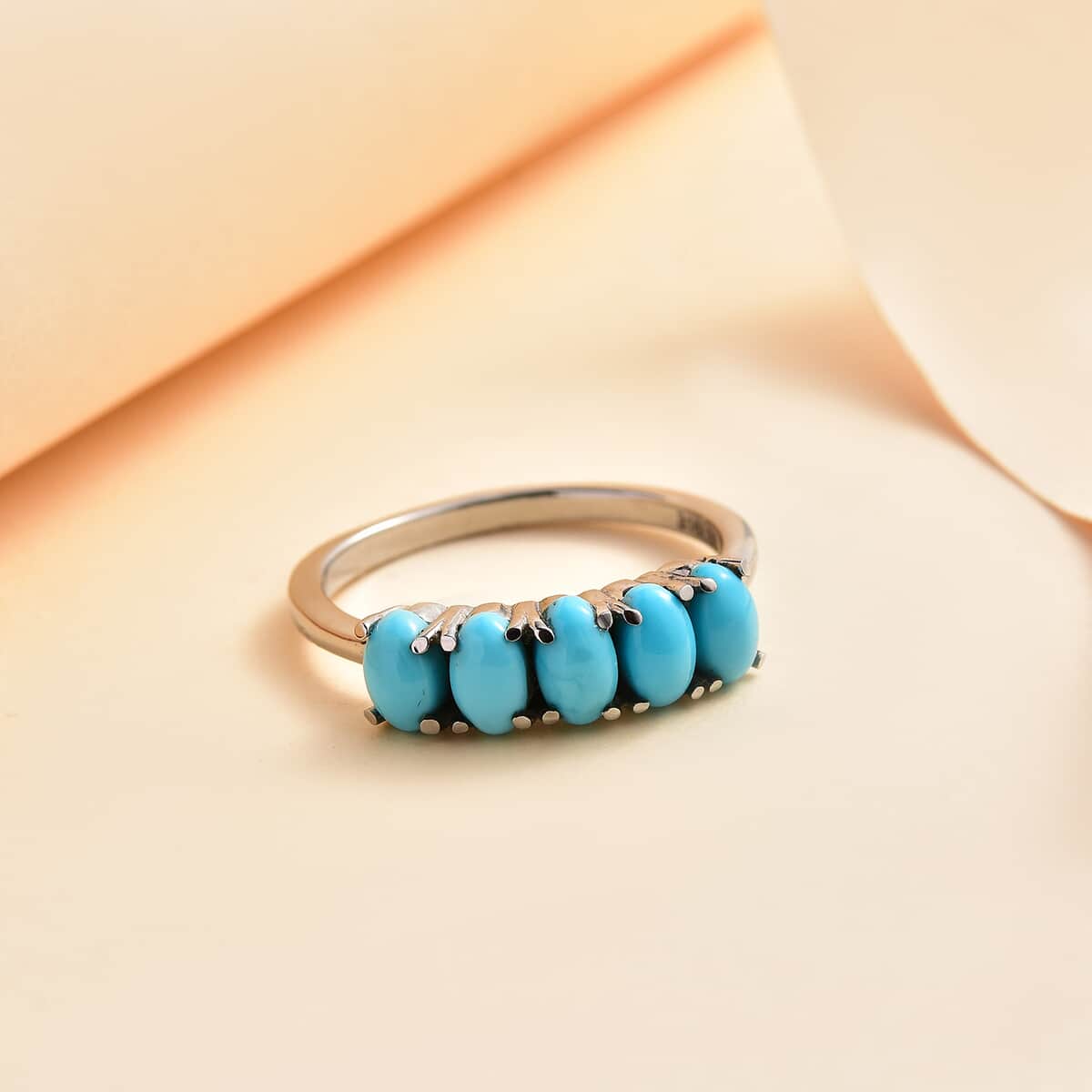 Sleeping Beauty Turquoise 5 Stone Ring in Stainless Steel 1.00 ctw image number 1