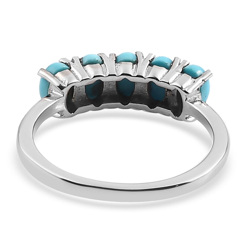 Sleeping Beauty Turquoise 5 Stone Ring in Stainless Steel (Size 10.0) 1.00 ctw , Tarnish-Free, Waterproof, Sweat Proof Jewelry