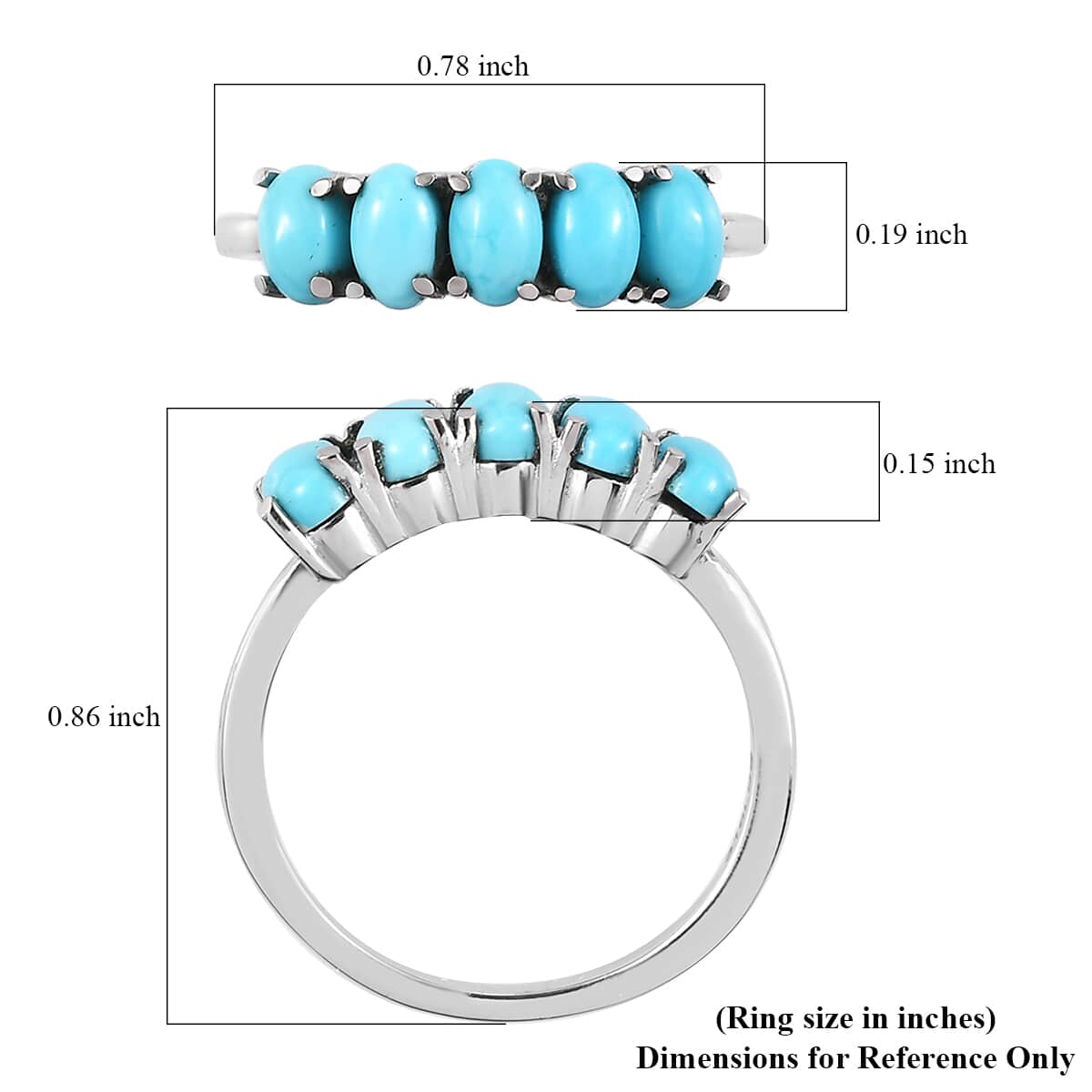 Sleeping Beauty Turquoise 5 Stone Ring in Stainless Steel 1.00 ctw image number 5