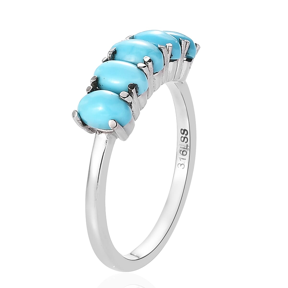 Sleeping Beauty Turquoise 5 Stone Ring in Stainless Steel (Size 6.0) 1.00 ctw , Tarnish-Free, Waterproof, Sweat Proof Jewelry image number 3