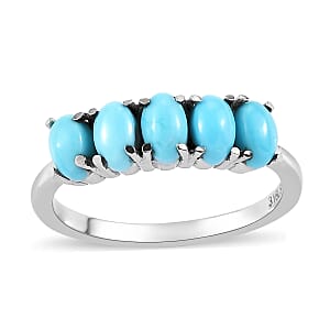 Sleeping Beauty Turquoise 5 Stone Ring in Stainless Steel (Size 7.0) 1.00 ctw , Tarnish-Free, Waterproof, Sweat Proof Jewelry
