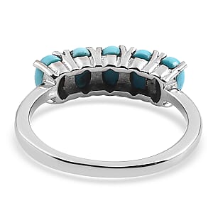Sleeping Beauty Turquoise 5 Stone Ring in Stainless Steel (Size 7.0) 1.00 ctw , Tarnish-Free, Waterproof, Sweat Proof Jewelry