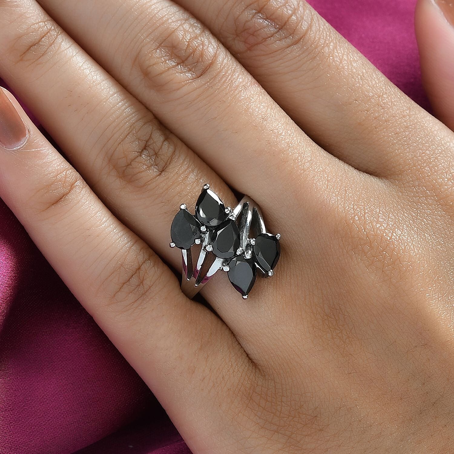 Elite Shungite 5 Stone Ring in Stainless Steel (Size 10.0) 2.10 ctw , Tarnish-Free, Waterproof, Sweat Proof Jewelry
