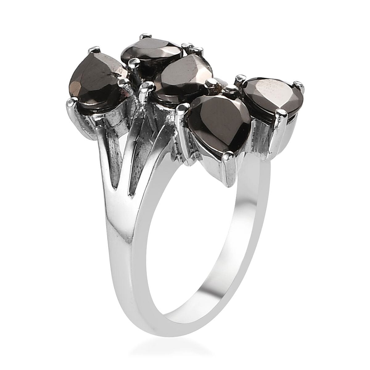 Elite Shungite 5 Stone Ring in Stainless Steel (Size 10.0) 2.10 ctw , Tarnish-Free, Waterproof, Sweat Proof Jewelry