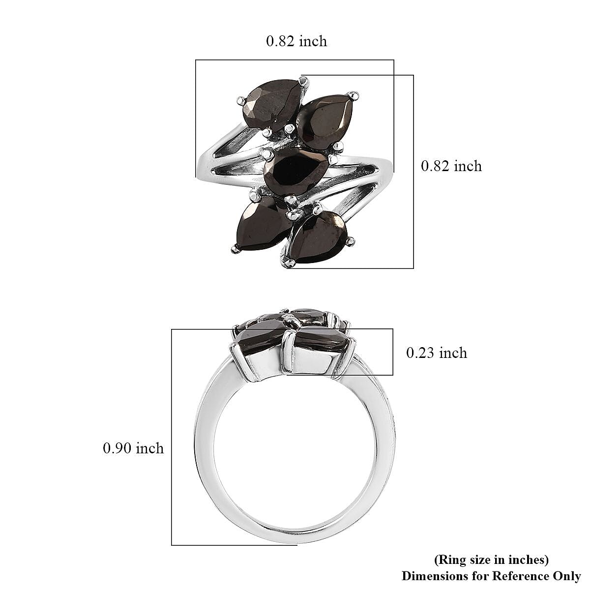 Elite Shungite 5 Stone Ring in Stainless Steel (Size 10.0) 2.10 ctw , Tarnish-Free, Waterproof, Sweat Proof Jewelry