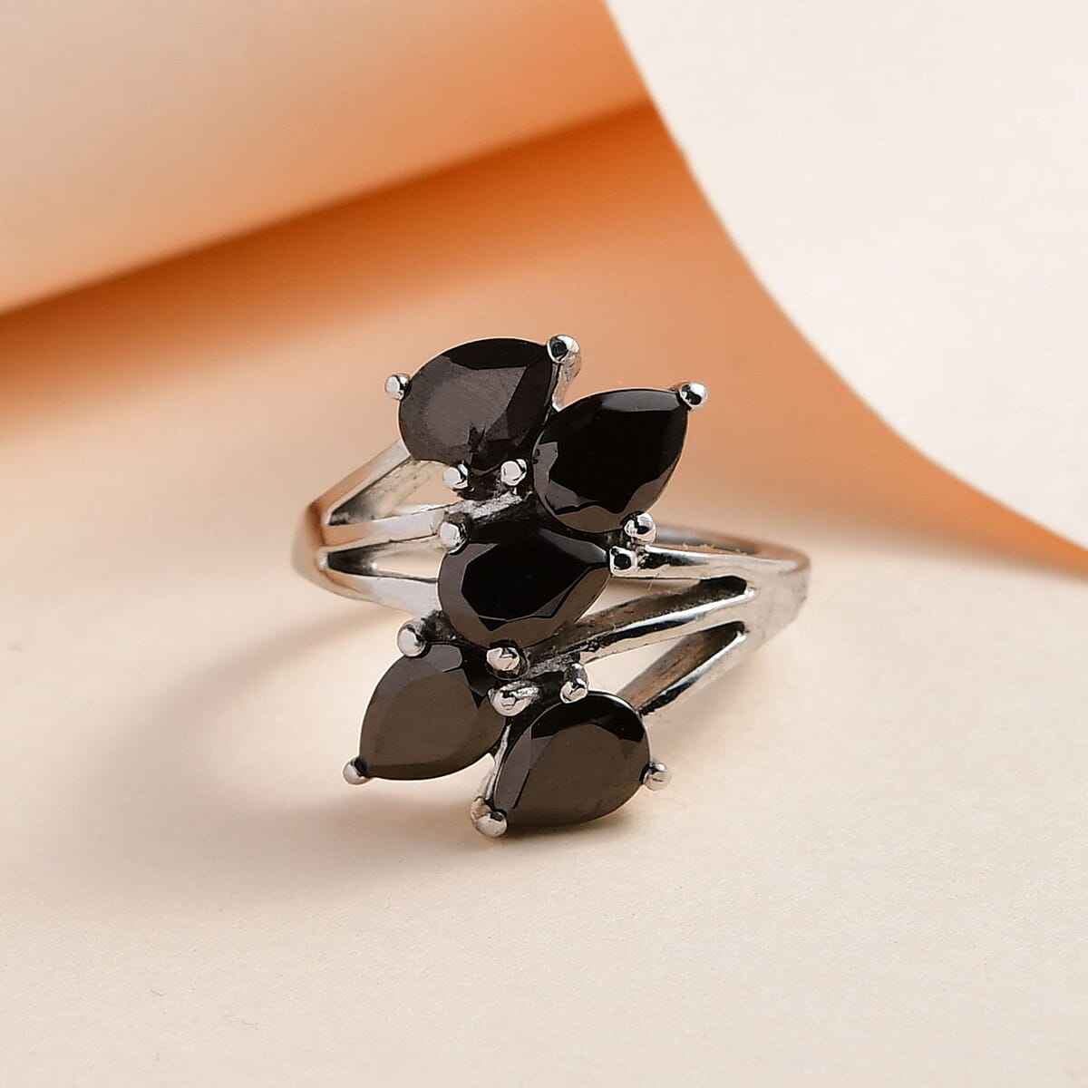 Elite Shungite 5 Stone Ring in Stainless Steel (Size 6.0) 2.10 ctw , Tarnish-Free, Waterproof, Sweat Proof Jewelry image number 1