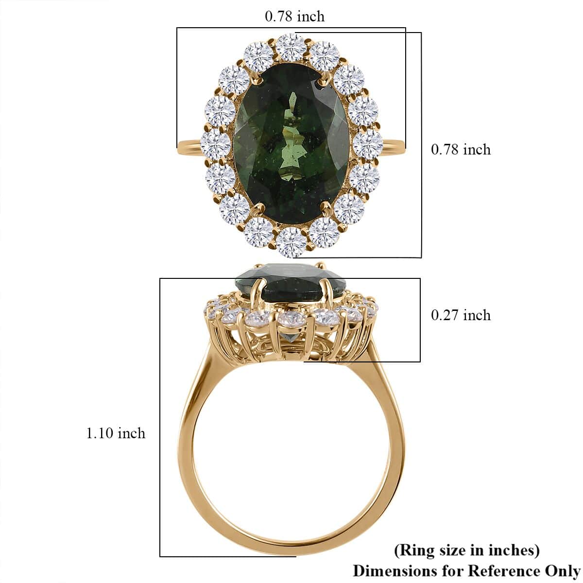 Luxoro 10K Yellow Gold Premium Tanzanian Natural Green Apatite and Moissanite Halo Ring (Size 6.0) 7.00 ctw image number 5