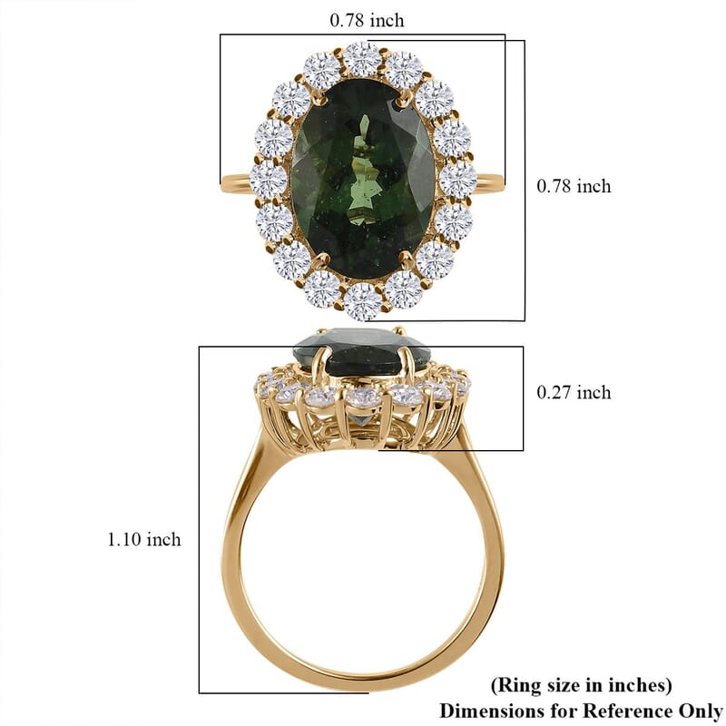 Luxoro 10K Yellow Gold Premium Tanzanian Natural Green Apatite and Moissanite Halo Ring (Size 7.0) 7.00 ctw