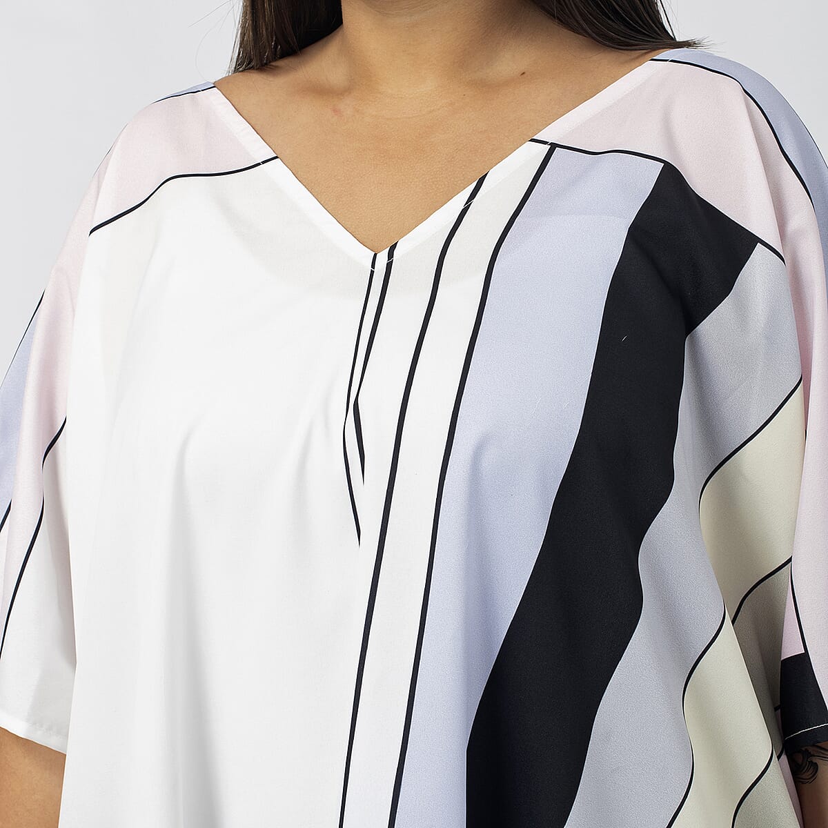 Tamsy Pastel Stripe Japan Satin 2 Piece Kaftan Pant Set - One Size Plus image number 4