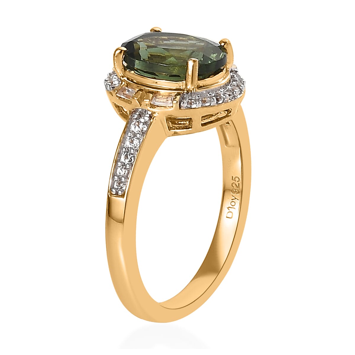 Tanzanian Natural Green Apatite and White Zircon Halo Ring in Vermeil Yellow Gold Over Sterling Silver (Size 10.0) 2.25 ctw
