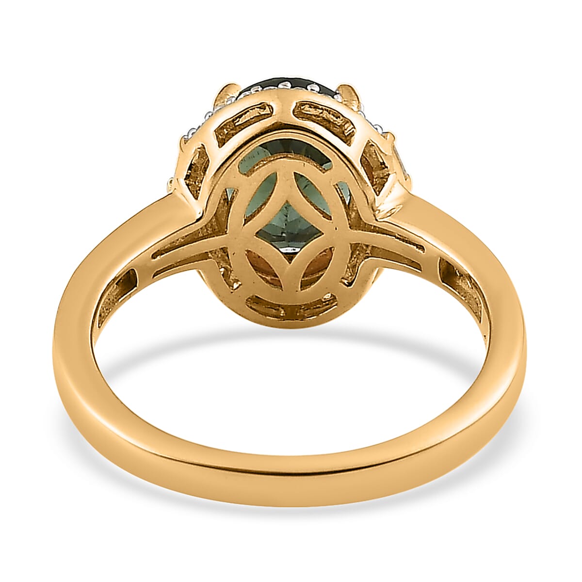 Tanzanian Natural Green Apatite and White Zircon Halo Ring in Vermeil Yellow Gold Over Sterling Silver (Size 10.0) 2.25 ctw