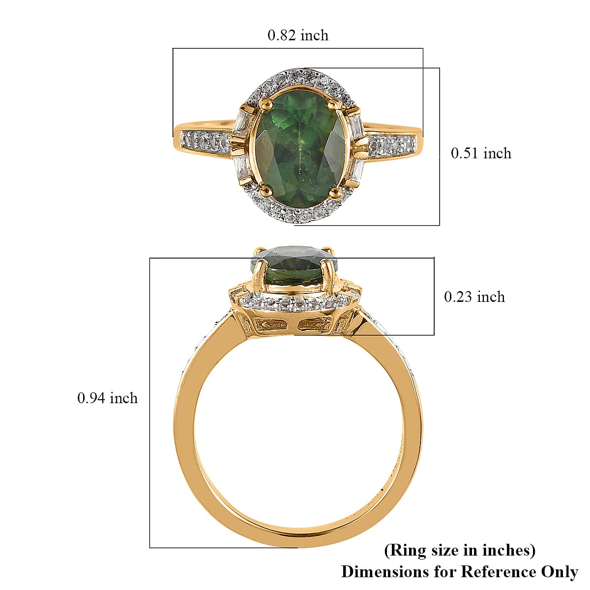 Tanzanian Natural Green Apatite and White Zircon Halo Ring in Vermeil Yellow Gold Over Sterling Silver (Size 10.0) 2.25 ctw