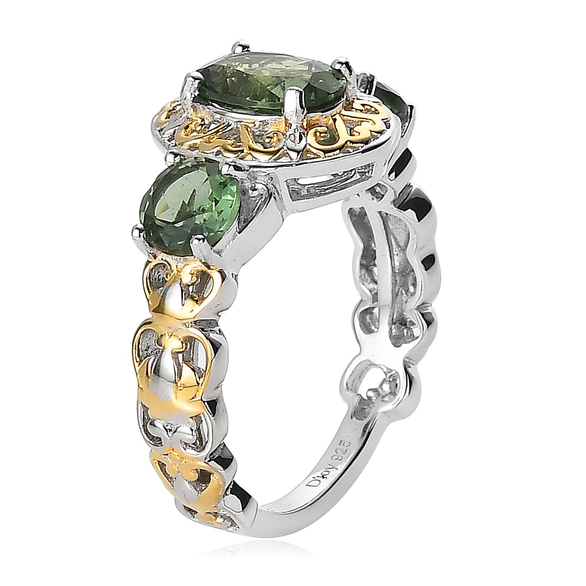 reen Apatite 3 Stone Ring in Vermeil YG and Platinum Over Sterling Silver 2.25 ctw image number 3