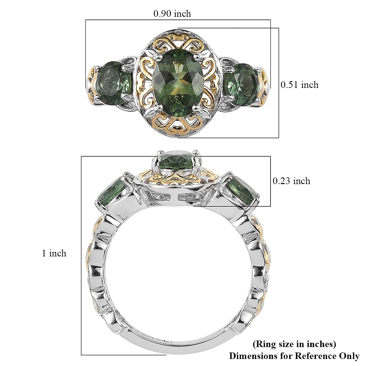 reen Apatite 3 Stone Ring in Vermeil YG and Platinum Over Sterling Silver 2.25 ctw image number 5