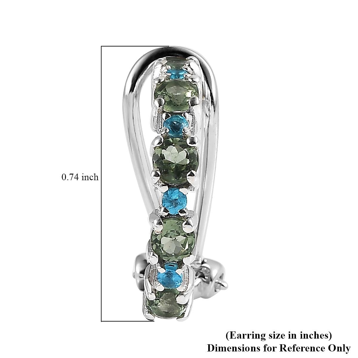 Tanzanian Natural Green Apatite and Malgache Neon Apatite Omega Clip Earrings in Platinum Over Sterling Silver 1.40 ctw