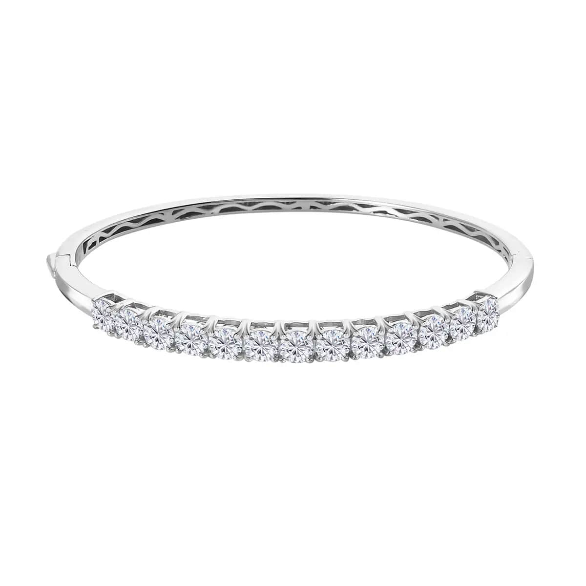 Moissanite Bangle Bracelet in Platinum Over Sterling Silver (7.25 In) 5.60 ctw image number 0