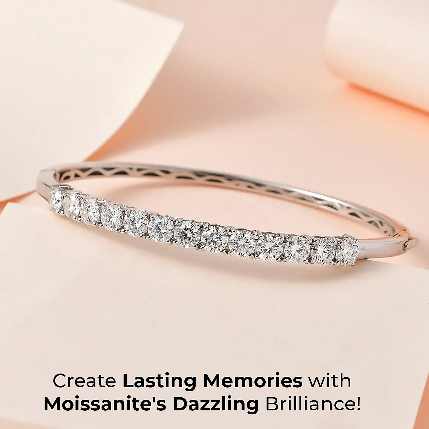 D'Joy Moissanite 5.85 ctw Bangle Bracelet, Moissanite Bracelet,  Platinum Over Sterling Silver Bracelet, Moissanite Jewelry (7.25 In)