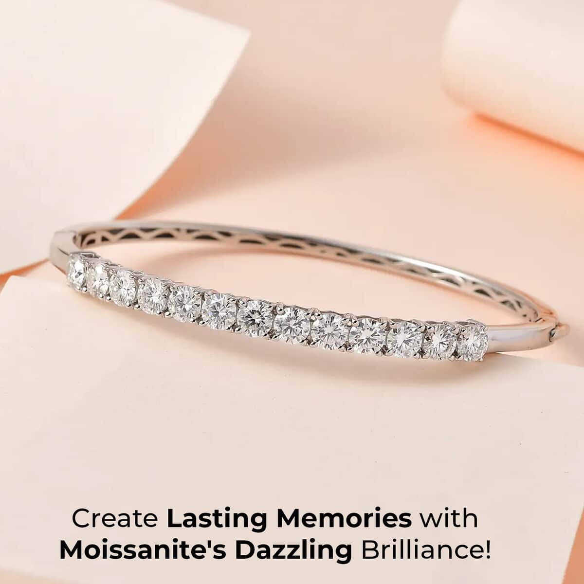 Moissanite Bangle Bracelet in Platinum Over Sterling Silver (7.25 In) 5.60 ctw image number 1