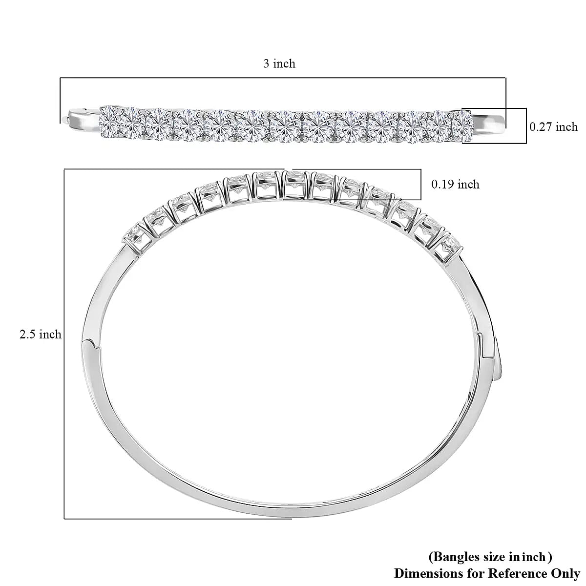 D'Joy Moissanite 5.85 ctw Bangle Bracelet, Moissanite Bracelet,  Platinum Over Sterling Silver Bracelet, Moissanite Jewelry (7.25 In)