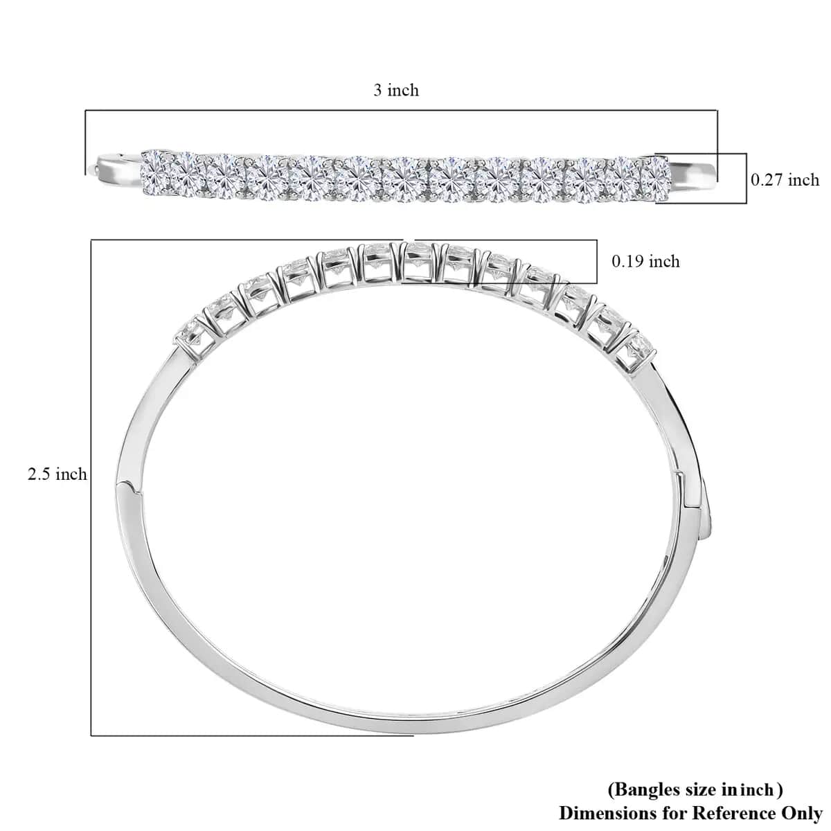 Moissanite 5.85 ctw Bangle Bracelet, Moissanite Bracelet,  Platinum Over Sterling Silver Bracelet, Moissanite Jewelry (7.25 In) image number 6