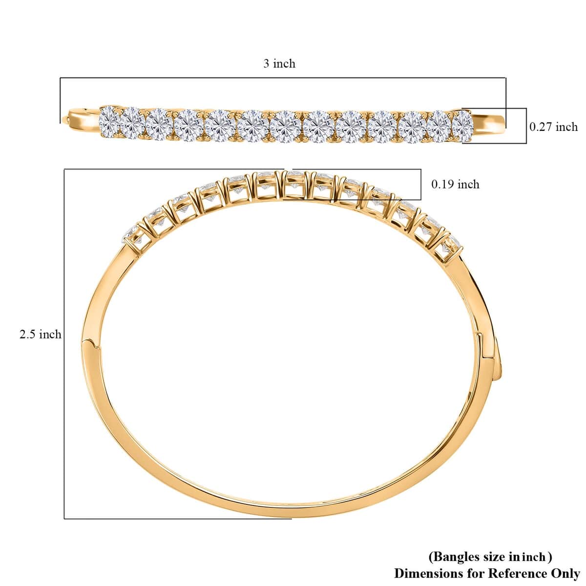 Moissanite 5.85 ctw Bangle Bracelet, Moissanite Bracelet, Vermeil YG Over Sterling Silver Bracelet, Moissanite Jewelry (7.25 In) image number 5