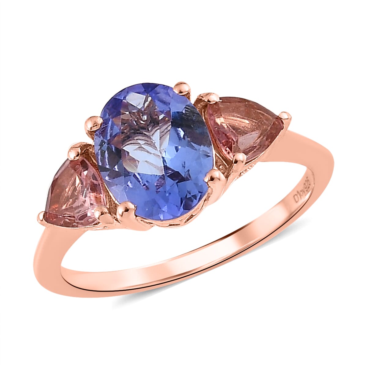 Tanzanite and Morro Redondo Pink Tourmaline 3 Stone Ring in Vermeil Rose Gold Over Sterling Silver 2.50 ctw image number 0