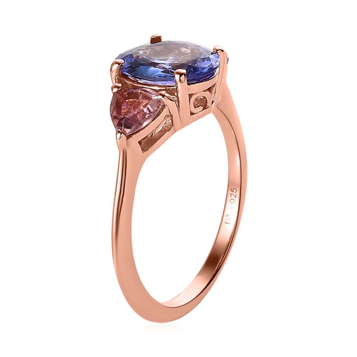 Tanzanite and Morro Redondo Pink Tourmaline 3 Stone Ring in Vermeil Rose Gold Over Sterling Silver 2.50 ctw image number 3