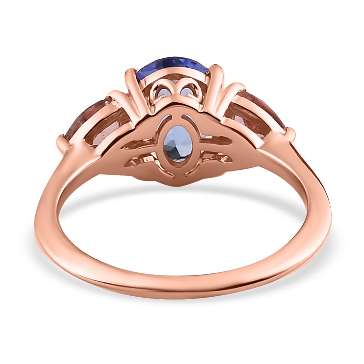 Tanzanite and Morro Redondo Pink Tourmaline 3 Stone Ring in Vermeil Rose Gold Over Sterling Silver 2.50 ctw image number 4