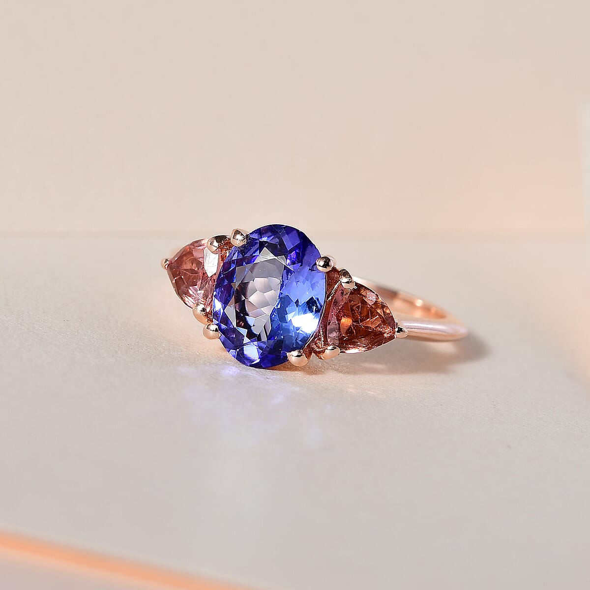 Tanzanite and Morro Redondo Pink Tourmaline 3 Stone Ring in Vermeil Rose Gold Over Sterling Silver (Size 7.0) 2.50 ctw image number 1