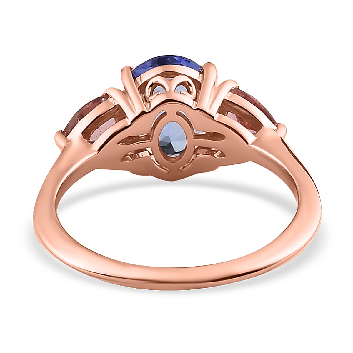 Tanzanite and Morro Redondo Pink Tourmaline 3 Stone Ring in Vermeil Rose Gold Over Sterling Silver (Size 7.0) 2.50 ctw image number 4
