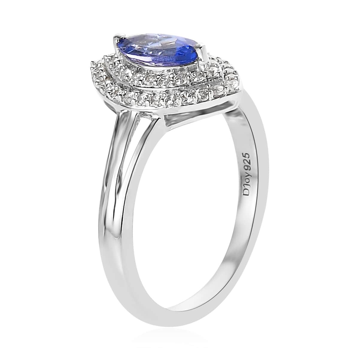 Tanzanite and White Zircon Halo Ring Sterling Silver 925 Size 7 Designer Estate sold