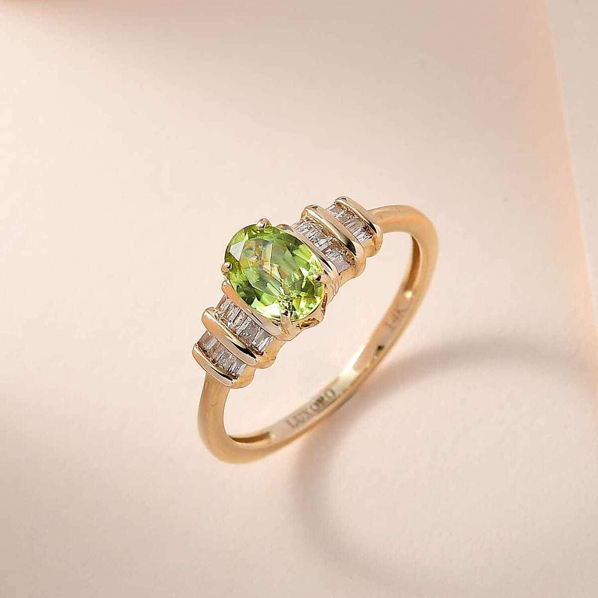 Luxoro 14K Yellow Gold AAA Sava Sphene and G-H I3 Diamond Ring 1.10 ctw image number 1