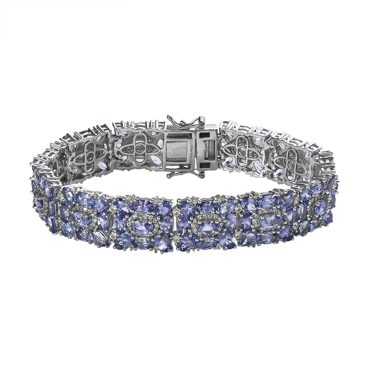 Tanzanite and White Zircon Bracelet in Platinum Over Sterling Silver (7.25 In) 30.50 ctw image number 0