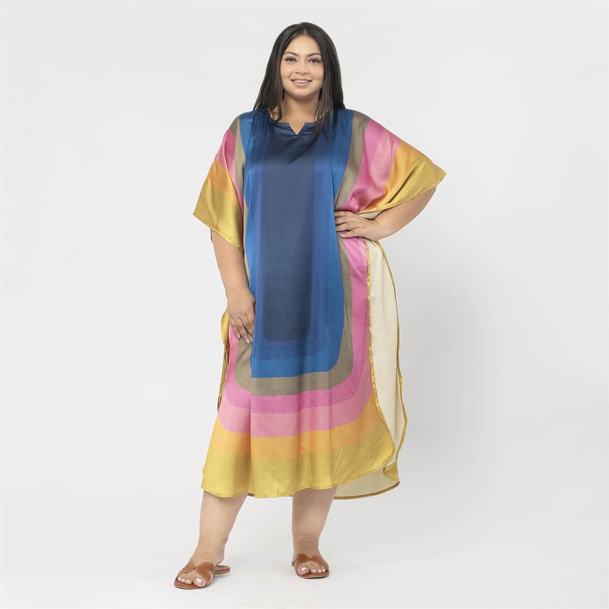 Tamsy Blue and Pink Printed Kaftan - One Size Fits Most image number 0