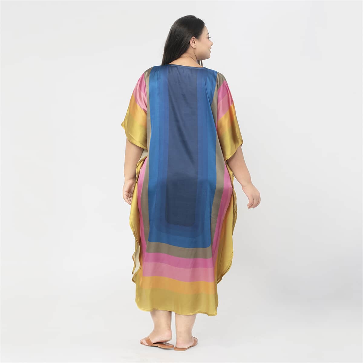 Tamsy Blue and Pink Printed Kaftan - One Size Fits Most image number 1