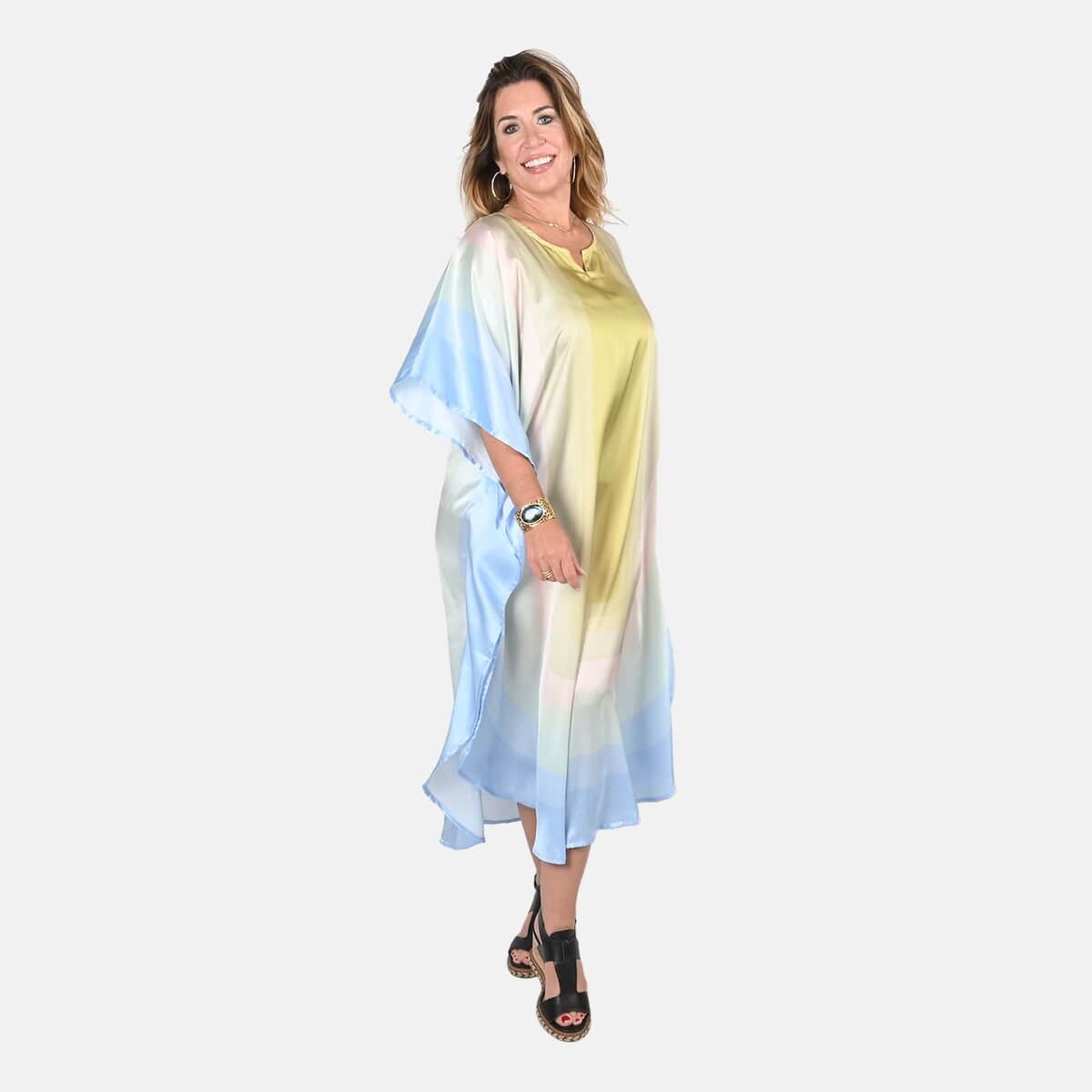 Tamsy  Pastel Rainbow Colors Printed Kaftan - One Size Fits Most image number 0